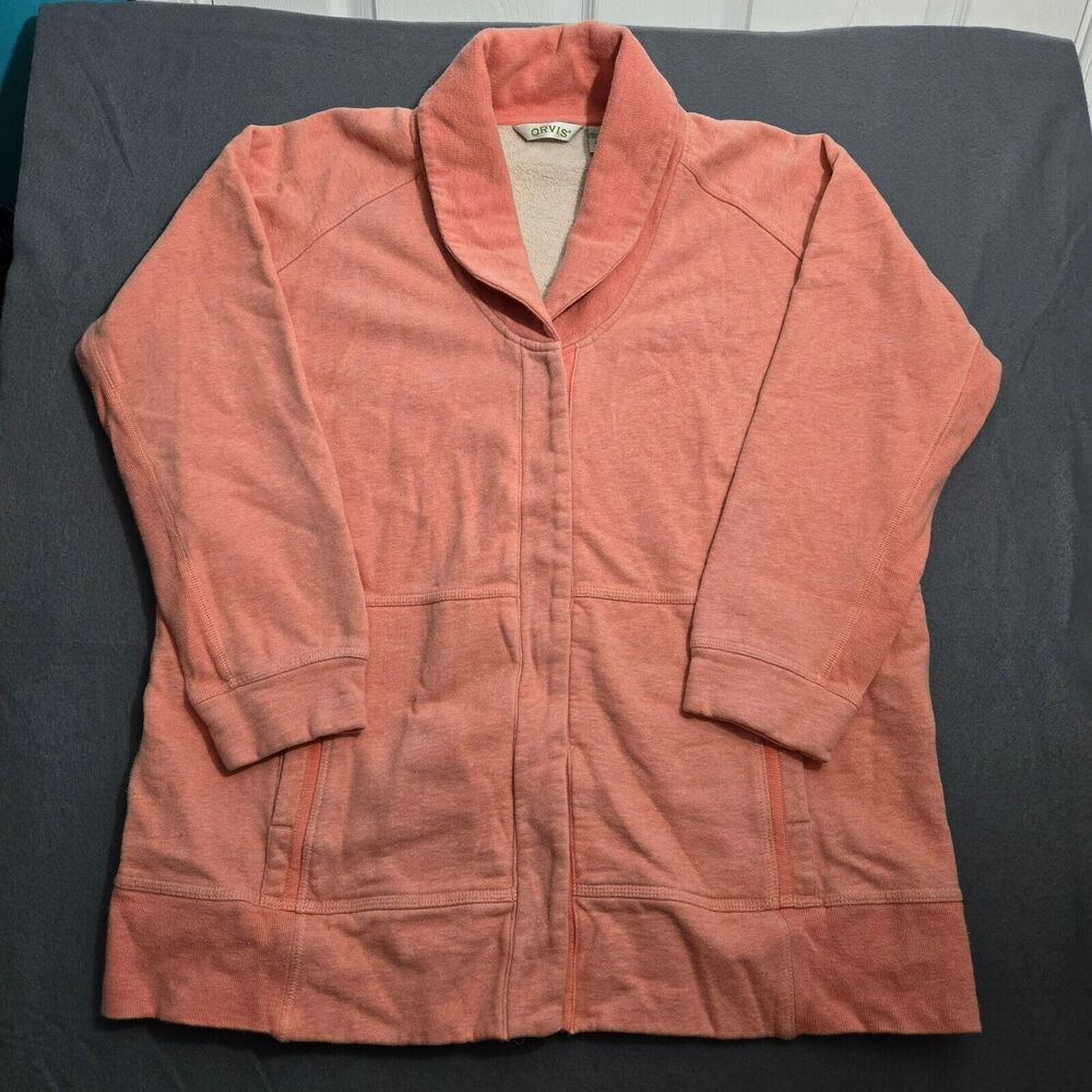 Orvis Jacket Women L Pink Button Up Collared Sweater